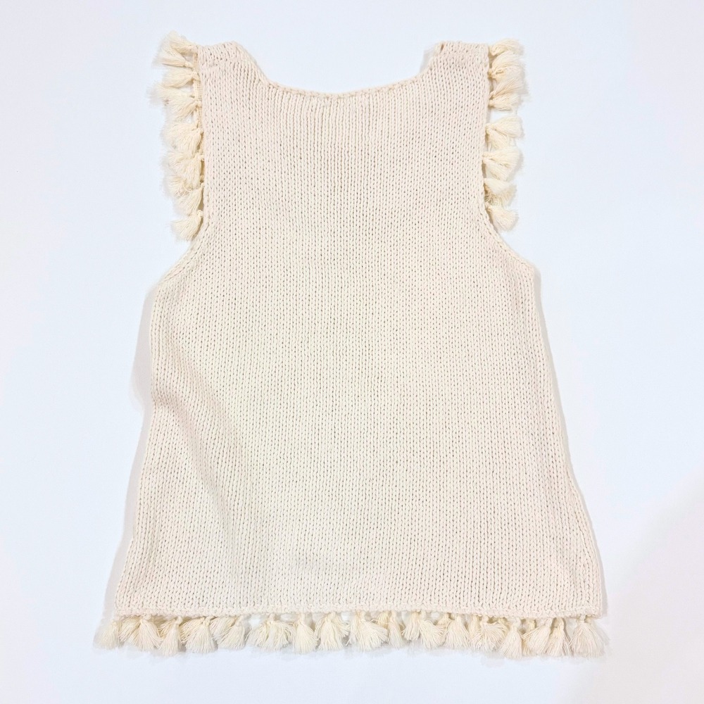 Anthropologie Daniela Tasseled Knit Tank Cream Crochet Tassel Small EUC - Picture 2 of 6